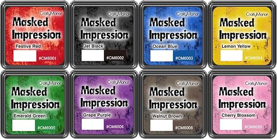 CraftyManor Masked Impression Mini Ink Pads for Stamps, Water Based Smudge Chalk Stamp Pad for Scrapbooking, Journaling, Card Making, DIY Craft Scrapbook Supplies for Adults (8 Colors)