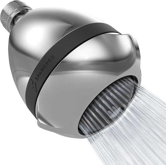 SparkPod High Pressure Shower Head, 3 Inch Fixed Showerhead, Chorme | Rain, Pulsating & Combo Modes, Helps Boosts Low Water Pressure, Anti-Clog Nozzles, Easy Install
