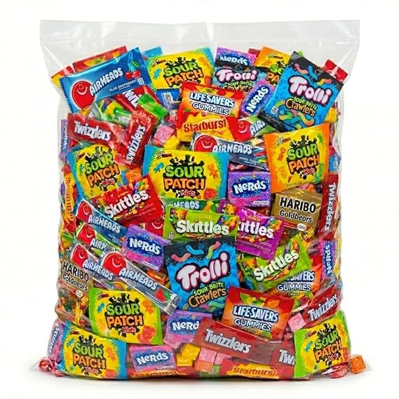 Assorted Candy Variety Pack Individually Wrapped Bulk Candy Assortment Gummies, Sour Candy, Chewy Candy & More Perfect for Parties, Summer Snacking, Office & Gifting (64 Ounces)