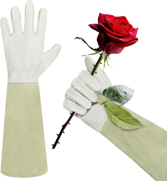 HANDLANDY HLDD Long Gardening Gloves for Women Men - Leather Rose Pruning Gloves Thorn Proof - Breathable Working Glove