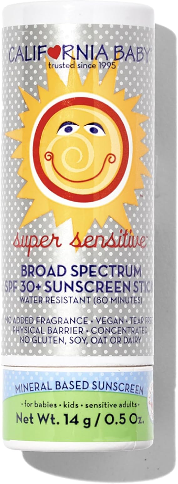 California Baby Super Sensitive SPF 30+ Sunscreen Stick | Unscented Baby Sunscreen for Face + Body | Travel Size Mineral | 0.5oz