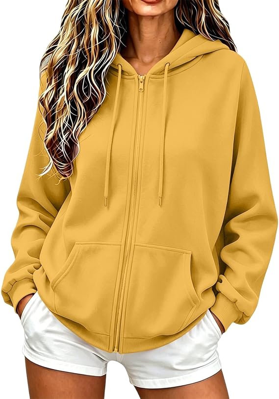 Oversized Zip Up Hoodie For Women Casual Long Sleeve Sweatshirts Fall Winter Track Jackets