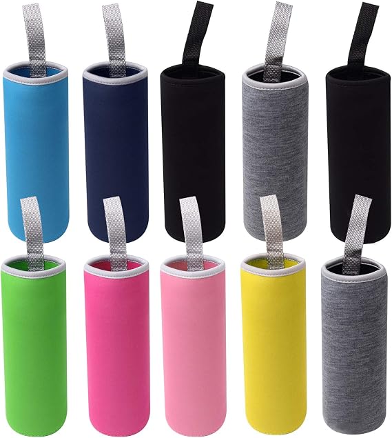 HRLORKC 10 Pack Neoprene Water Bottle Sleeve - 12 oz to 18 oz Insulated Glass Bottle Cozy (Multi-Color)