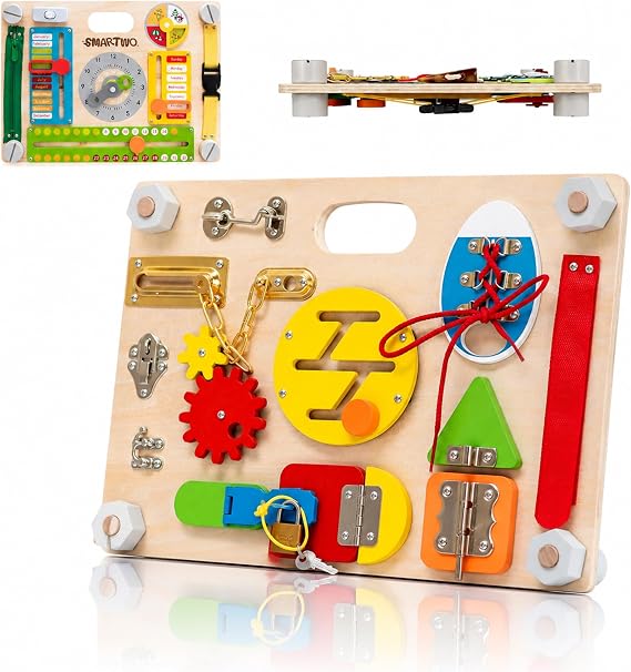 Montessori Busy Board for Toddlers, Wooden Activity Board Ages 3+