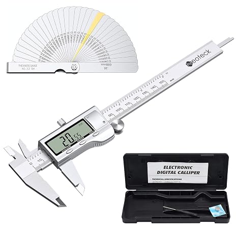 Neoteck Digital Vernier Caliper + Feeler Gauge Stainless Steel Electronic Caliper Fractions/Inch/Metric Conversion Measuring Tool for Length Width Depth Inner Diameter Outer Diameter (150mm/ 6 inch)