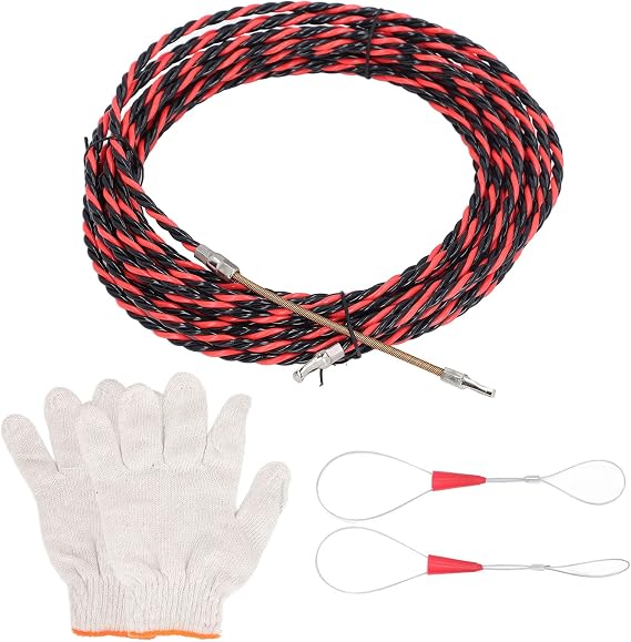 Electrical Spring Wire Threader Fish Tape Electrical Wire Threader Flat Head Manual Cable Puller Tool for Electrical Wiring Installation with Gloves Cable Ties (20M)