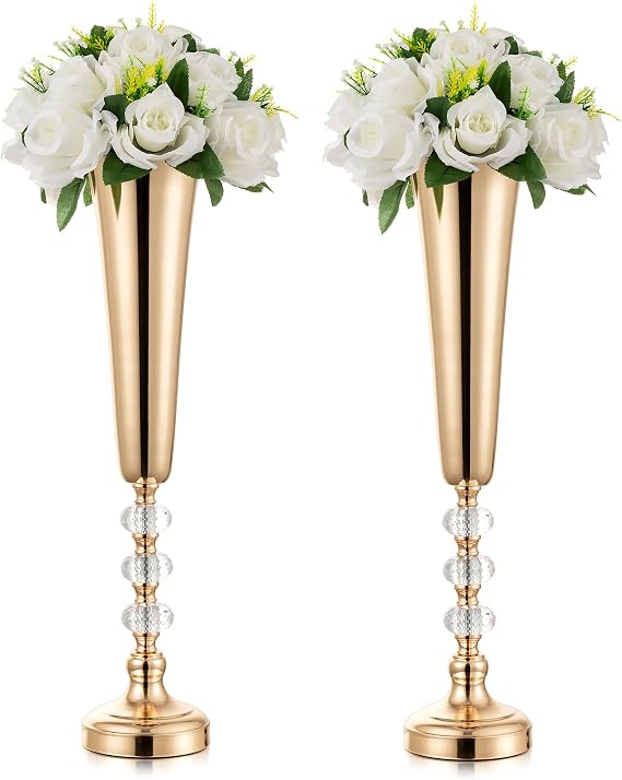 Metal Gold Trumpet Vase: 20.8in Wedding Centerpieces, 2 Pcs