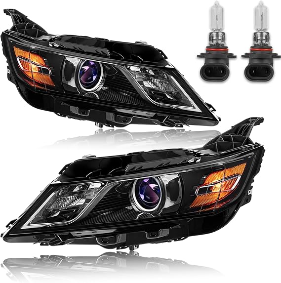 KUIPERAUTO Headlights Assembly Compatible with 2014-2020 Chevrolet Impala Driver and Passenger Side w/High/Low Bulb 9005(included) Black/Clear/Amber