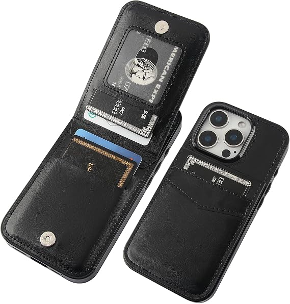 KIHUWEY for iPhone 16 Pro Wallet Case Card Holder Kickstand, Black