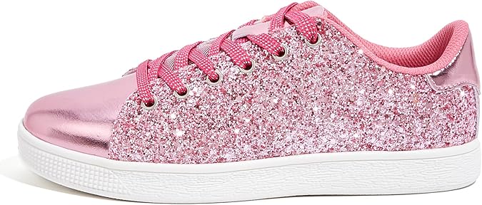 LUCKY STEP Glitter Shoes Sparkly Bling Shiny Bedazzled Lace up Fashion Sneakers for Women