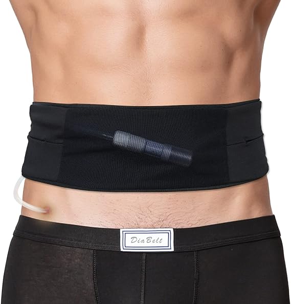 Breathable Peritoneal Dialysis Belt with Mesh Pouch PD Catheter Transfer Set Holder Accessories with Slits for G-Tube Feeding Tube Peg Tubing Stomach Women Men Adults Black