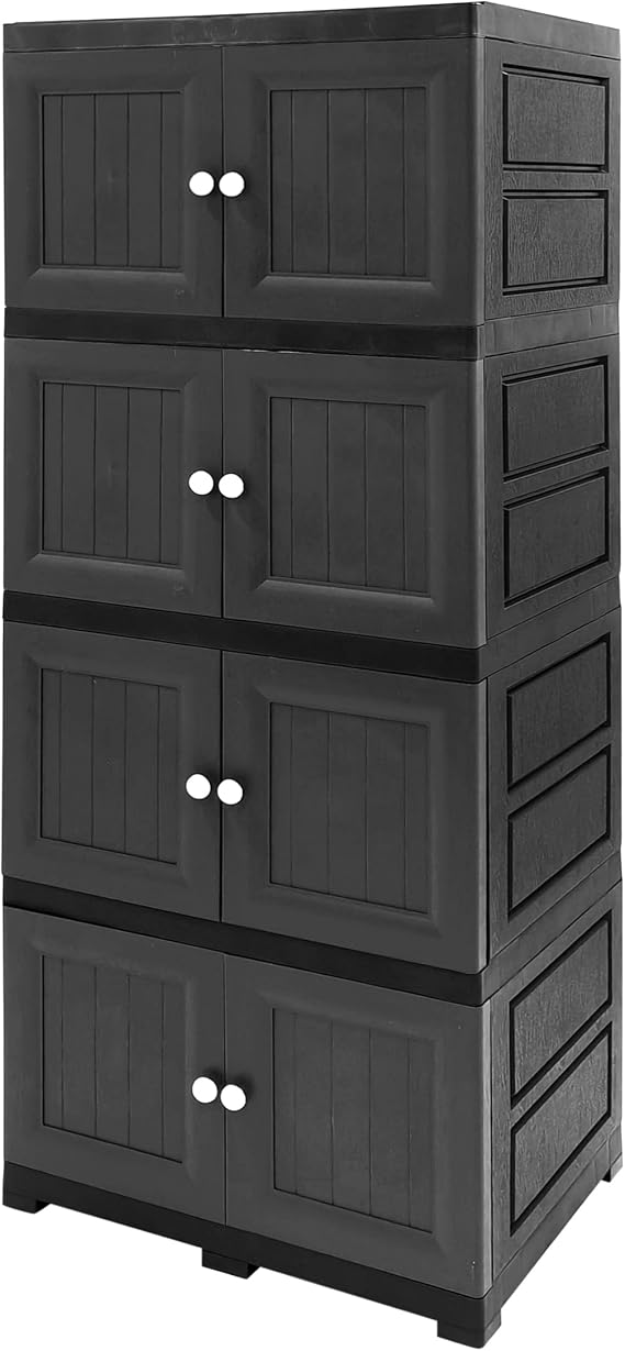 ABBAware Multi-Purpose Plastic Storage Unit, Cupboard, Household Cabinet, with 4 Extra Large Compartments, Modern Grey