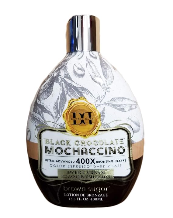 Brown Sugar Black Chocolate Double Dark Mochaccino 400X Bronzer Ultra-Rich Tanning Lotion with Skin Softeners & Color Enhancers, 13.5 oz Bottle