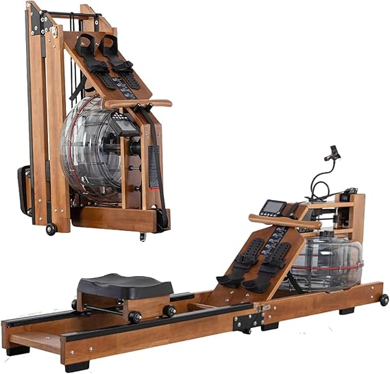 Water Rowing Machine, Wooden Rower with Adjustable Resistance, Load Bearing 150kg/331lbs, Fitness Exercise Equipment for Indoor and Outdoor Training