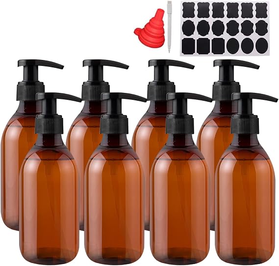 YBCPACK 8 Pack 250ml Plastic Soap Dispenser Bottles, Pump Dispenser Bottles