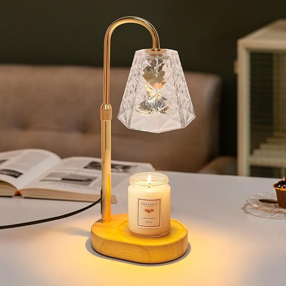 GKXLH Height Adjustable Candle Warmer Lamp with 2 Bulbs (Octagon Clear) | Gifts for Women Men, Dimmable Candle Warmer with Timer, Candle Lamp for Jar Candles, Scented Wax Melt Warmer for Home Decor [Energy Class G]