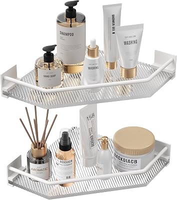 Acrylic Corner Bathroom Counter Organizer - 2 Tier Countertop Storage Shelves for Dresser, Kitchen, Laundry, Dorm Room White