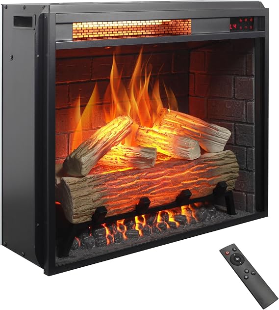 23" Electric Fireplace Insert, Adjustable 5 Flame Brightness, Fireplace Heater with Thermostat, 9H Timer, Remote, Low Noise, Overheat Protection, 1500W (23" W X 19 3/4" H)
