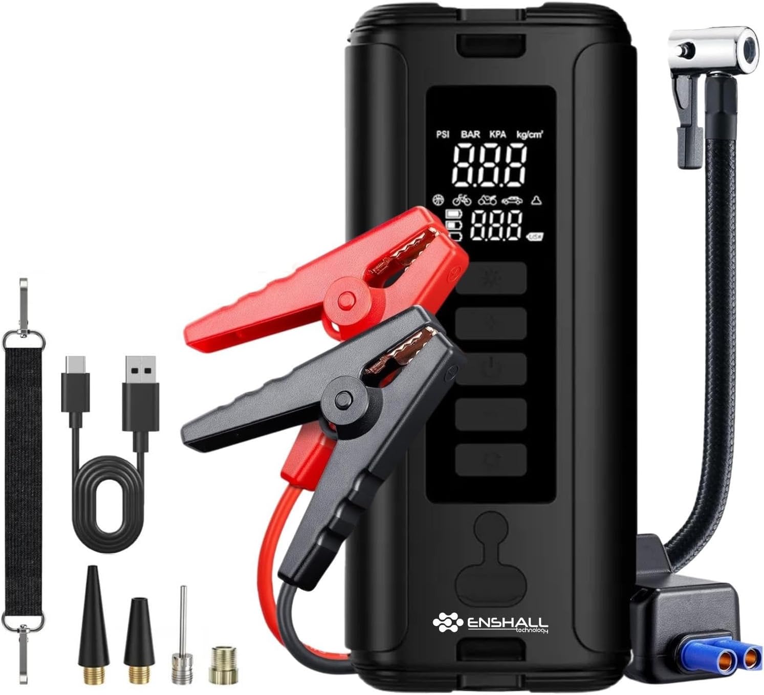 800A Vehicle Engine Tire Inflation Air Compressor 100W with 12000mAh Led Lighted Powerbank Feature