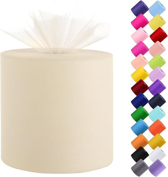 Tulle Fabric Roll, 6 by 200 Yards Tulle Roll(Ivory) | Tulle Organza Fabric Spool for DIY Tutu Skirt Baby Shower Decor Wedding Backdrop Crafts Birthday Party Supplies