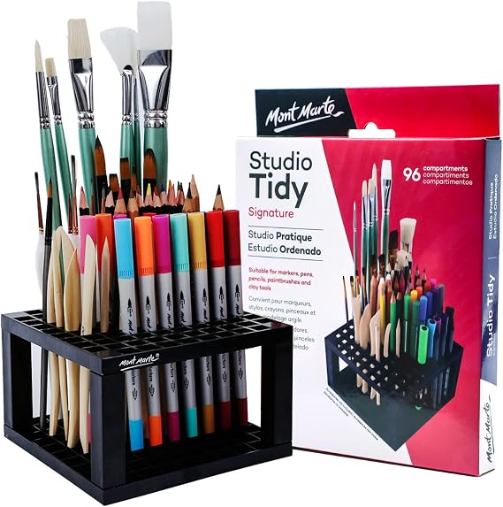 MONT MARTE 96 Hole Plastic Pencil & Brush Holder for Paint Brushes, Pencils, Markers, Pens and Modeling Tools. Provides Excellent Art Studio Organization.