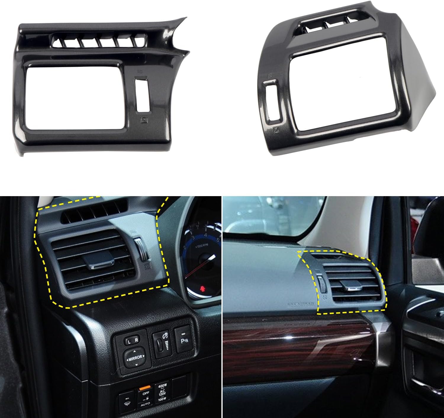 HIGH FLYING for Toyota 4Runner 2010-2024 Car Interior Accessories Center Console Overlay Cover Metallic Black ABS Side AC Vent
