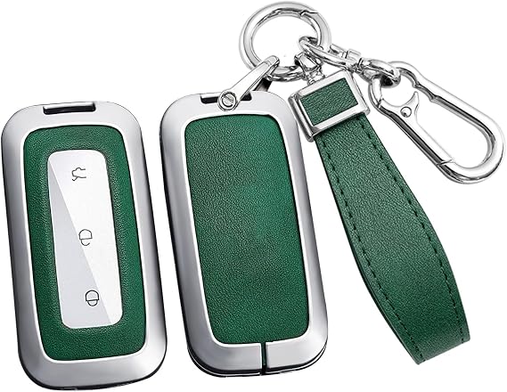 Key Fob Cover Compatible with Geely EX5 EM-I Metal & Leather Car Key Holder Fit for Geely EX5 2024-2026 Galaxy E5 Starray EM-i,Green