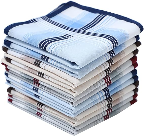 Men's Soft Handkerchiefs 100% Cotton Handkerchiefs Strips Pocket Square Hankies