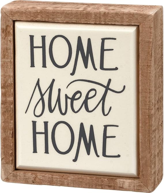 Mini Home Sweet Home Box Sign from Primitives by Kathy, Inspirational Home Decor, Hand Lettered Sentiment, Enamel Finish with Rustic Wood Frame, 3" by 3.5", Designed for Wall or Tabletop Display