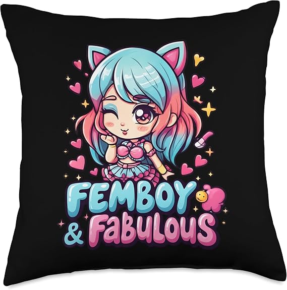 Femboy Fabulous Anime Kawaii Aesthetic Hearts Throw Pillow