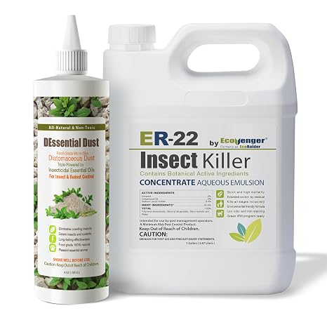 EcoVenger Professional Bed Bug Eradication Bundle DEssential Dust (Peppermint/Lemongrass/Eucalyptus) + ER-22 1 Gallon Concentrate Kills Bed Bugs, Roaches, Ants & More, 100% Efficacy, Extended Resi