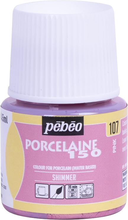 PEBEO Porcelaine 150 Ceramic Paint - Water-Based High-Gloss Color Paints for Porcelain, Premium Art Supplies, Non-toxic & Heat-Safe, 45 ml Bottle, Shimmer Pink