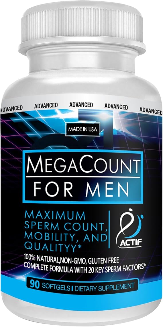 ACTIF MegaCount for Men - Maximum Fertility Support and Sperm Count Booster, Clinically Proven to Improve Sperm Count and Motility - Non-GMO, Made in USA, 90 Count