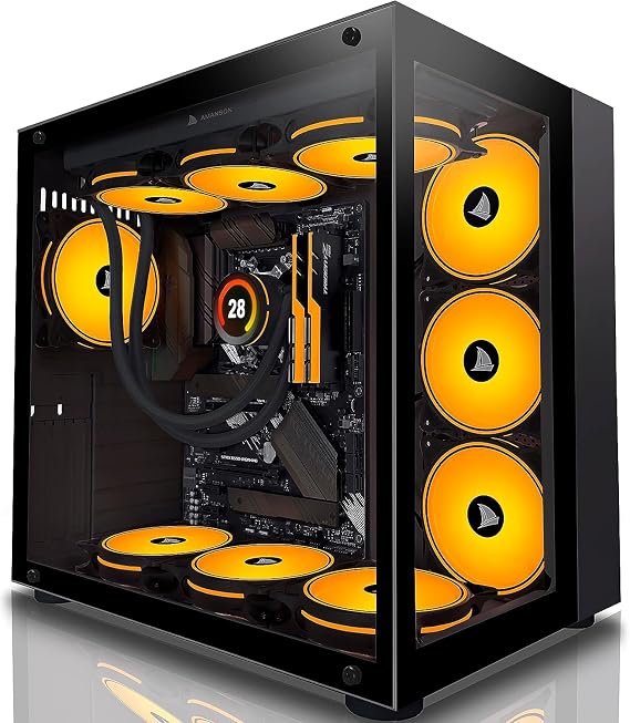 AMANSON PC CASE ATX Gaming PC Cases ,Mid-Tower USB 3.0 with Double Tempered Glass Full View Computer Cases Black (Fans are not Included) (H6)