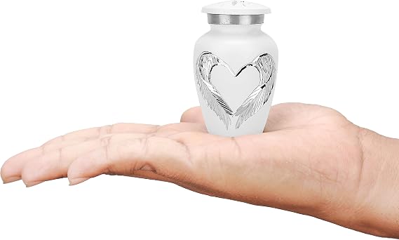 Keepsake COMPANY's White Small Urns for Human Ashes - Angel Wings Mini Urns - Cremation Keepsakes urns for Ashes Urn -ERN - Tiny Urns for Men - (Single Miniature Urn)