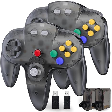 KIWITATA 2 Pack Wireless N64 Controller for Switch Games, 2.4GHZ N64 Remote Wireless Joystick Game Controller Compatible with N64 System, Switch 1/2,Windows PC & Mac
