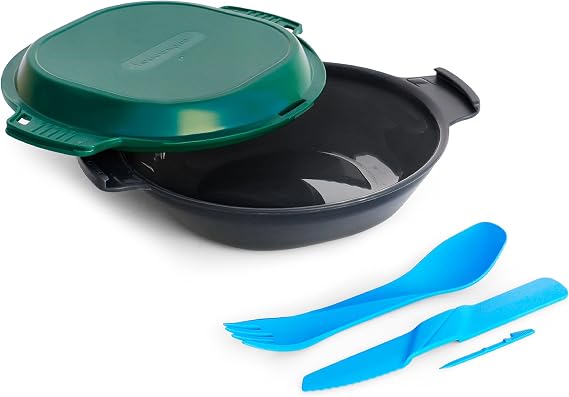 humangear GoKit+ Light - 6-Tool Camping Mess Kit with Knife | Lightweight Compact Personal Dish Set, Backpacking Utensils, Snap-Together Bowl & Plate System for Travel & Hiking