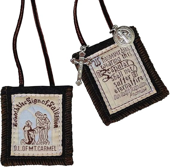 Scapulars Catholic, Brown Scapular Of Our Lady Of Mount Carmel, Escapularios Catolicos Scapular Catholic Necklaces Gift For Women Man With St Benedict Medal Crucifix Mexican Decoration