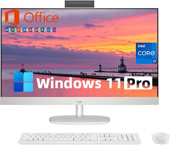 HP 27-inch All-in-One Desktop PC - FHD Display, 13th Generation Intel Core i7-1355U, Intel Iris Xe Graphics, Windows 11 Pro & Microsoft Office Lifetime License (64 GB RAM, 1 TB SSD)