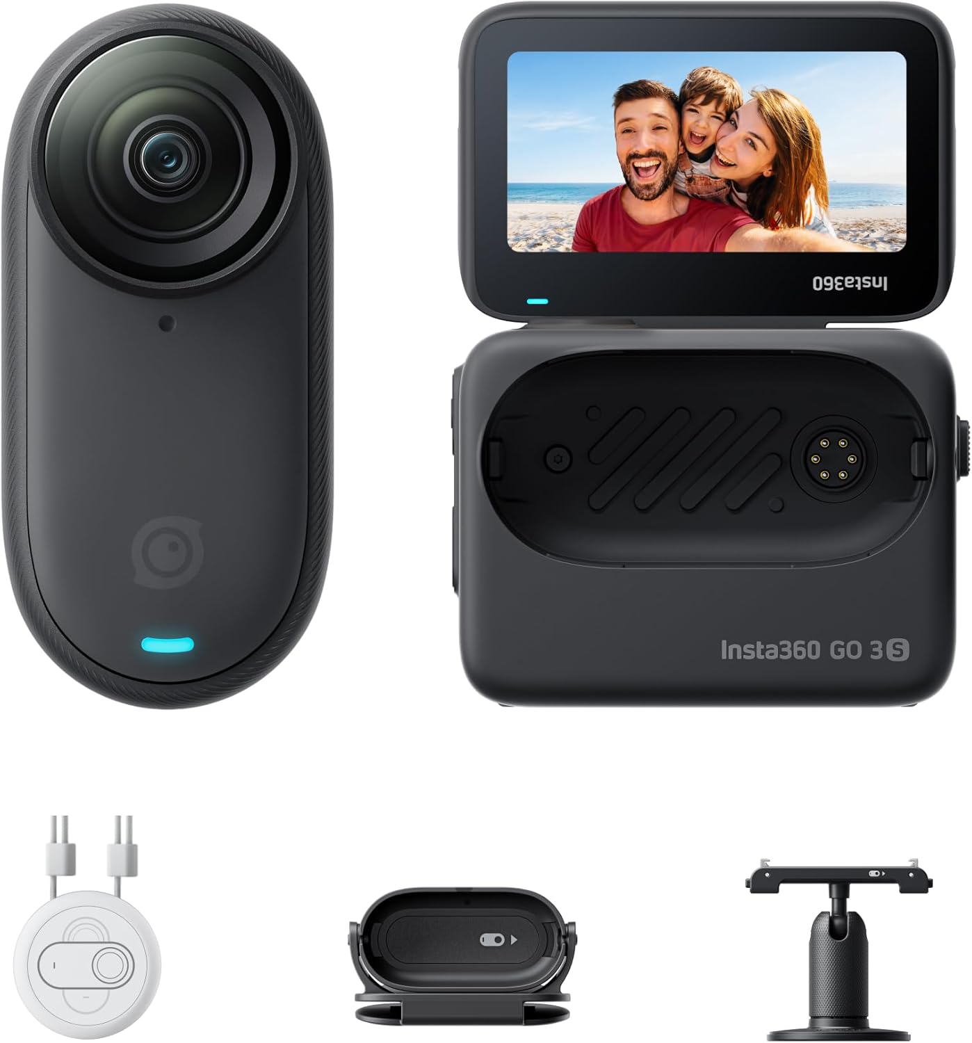 Insta360 GO 3S - 4K Compact Wearable Vlog Video Camera, Hands-Free POV, Mount Anywhere, Shake Reduction, 140 Minutes Battery Life, 10m Waterproof, AI Editing, Compatible with Apple Find My, for Vlog