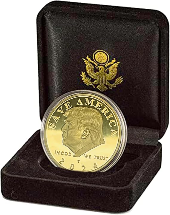 Trump 2024 Save America Gold-Plated Coin in Luxurious Velvet Display Case