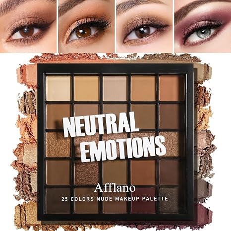 Afflano Neutral Eyeshadow Palette Nude Tones 25 Colours Professional Long-Lasting Nude Eyeshadow Palette Makeup Vegan Warm Matt Glitter Shimmer Brown Earth Eyeshadow Palette Pigmented