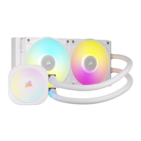 CORSAIR iCUE Link Titan 240 RX RGB Liquid CPU Cooler 240mm AIO Low-Noise FlowDrive Cooling Engine Intel LGA 1851/1700, AMD AM5/AM4 2X RX120 RGB Fans iCUE Link System Hub Included White