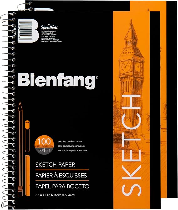 Bienfang Sketch Pad 8.5x11 Inch, (2-Pack) 100 Sheets of 60lb 90gsm Art Paper, Spiral Bound Sketch Book Drawing Notebook