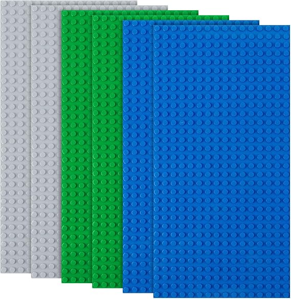 HOTUT Classic Baseplates, 6 Pcs Rectangle 16 x 32 Stud Building Base, 12.9 x 25.6 CM Building Board BasePlate, 100% Compatible with All Major Brands, Build and Display Board Set - Grey/Green/Blue