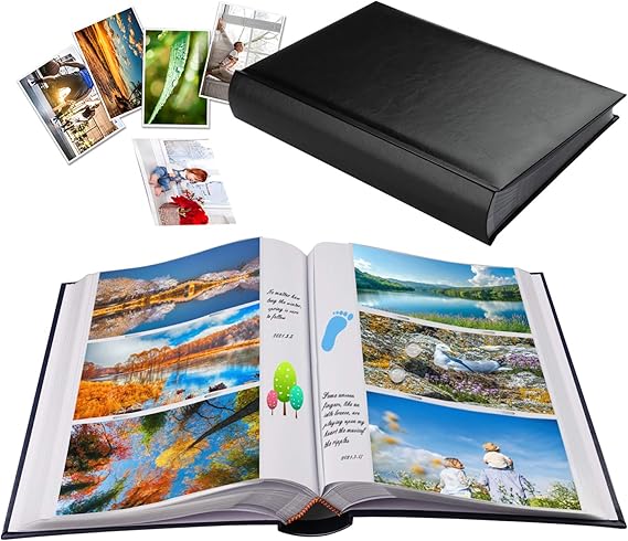 1DOT2 Photo Album 4x6, 402 Pockets, Leather Cover, Black