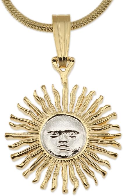 The Difference World Coin Jewelry Sun Pendant & Necklace, Argentina Five Peso Hand Cut