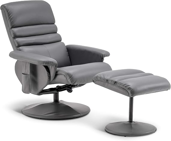 MCombo Recliner with Ottoman, Reclining Chair with Massage, 360 Swivel Living Room Chair Faux Leather, 7902 (Grey)