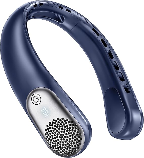 Portable Neck Fan Rechargeable, 3 Speed Settings, Wearable Bladeless Neck Fan, 360Personal Fan Neck Cooler with 4000mAh Battery,Twistable Lightweight and QuietBirthday Gift for Women-Blue
