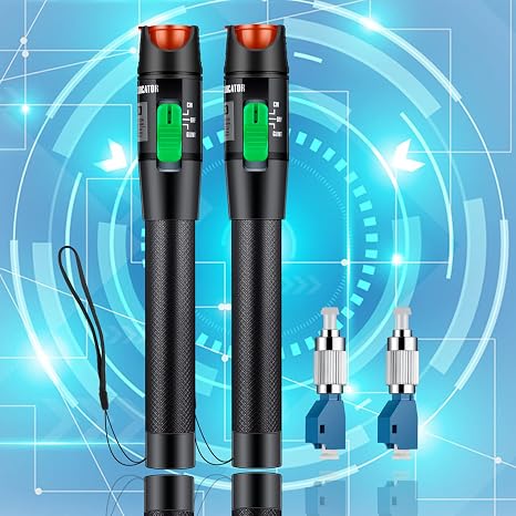 2pcs Fiber Optic Visual Fault Locator 30MW 30KM VFL Optic Fiber Tester Fiber Optic Cable Tester with 2pcs Singlemode 9/125um FC Male to LC Female Adapter,Green Switch, (HGB2-Green-2FC)